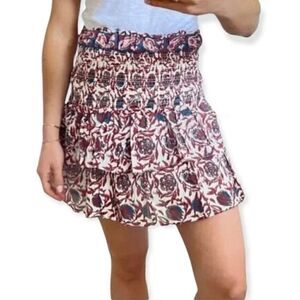 House of Harlow 1960 Size Small Marble Rust Smocking Tiered Mini Skirt NWT